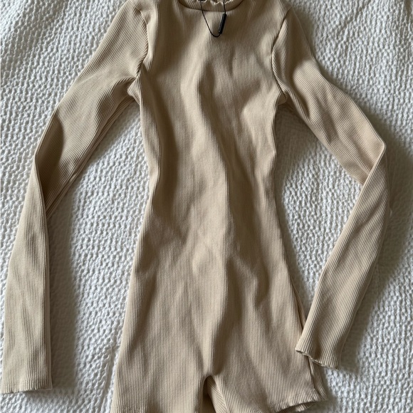 Fashion Nova Beige Long Sleeve Romper - Picture 2 of 5